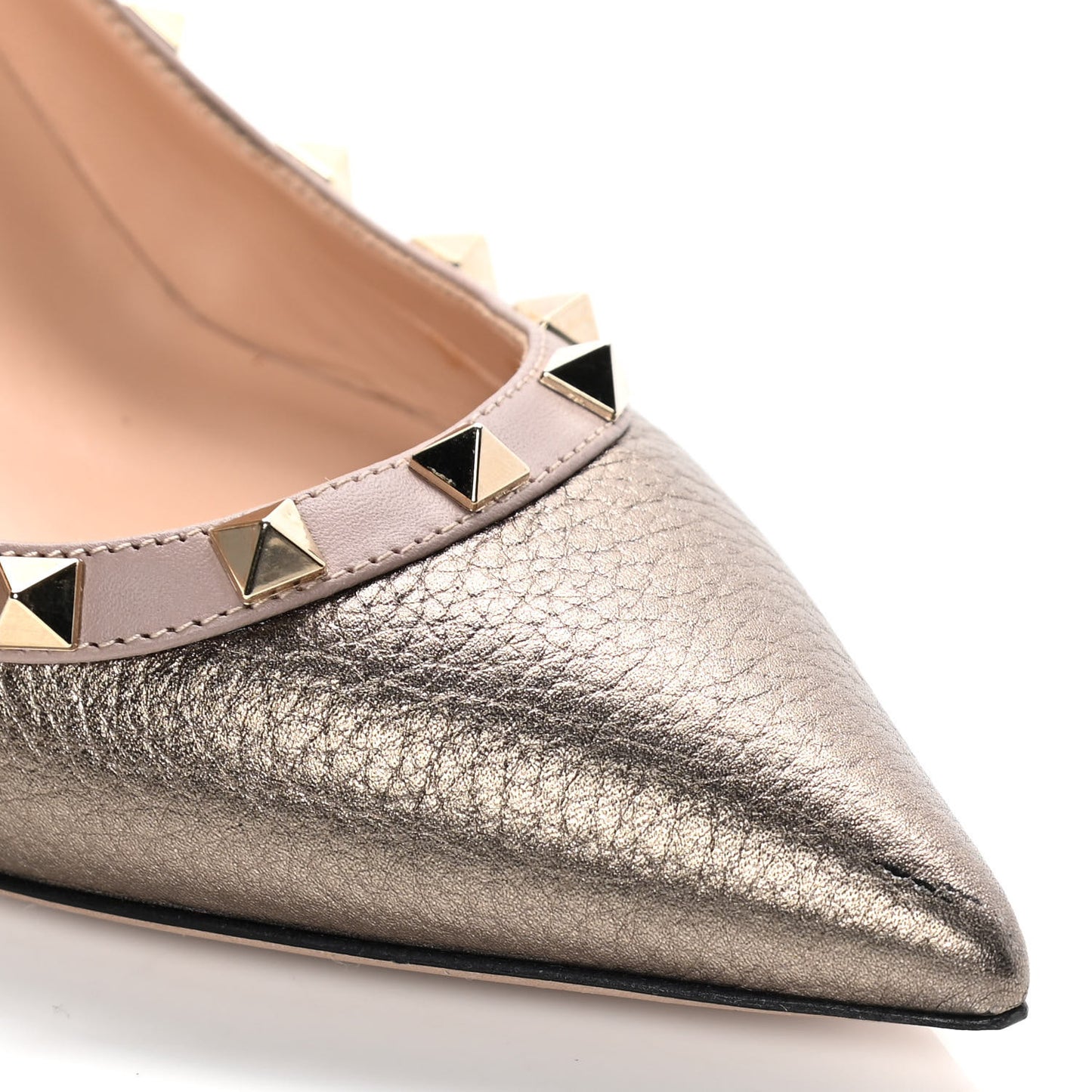 Metallic Pebbled Calfskin Rockstud 85mm Pumps 41 Sasso Poudre