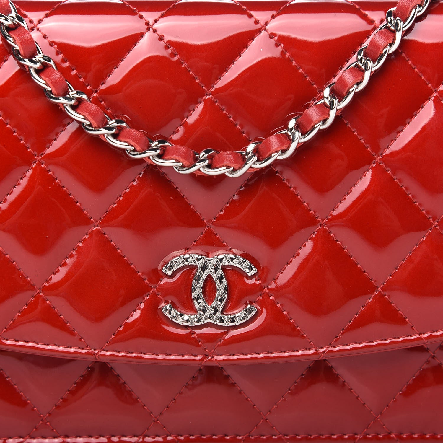 Chanel Patent Quilted Brilliant Wallet On Chain WOC Red 11 of 12
