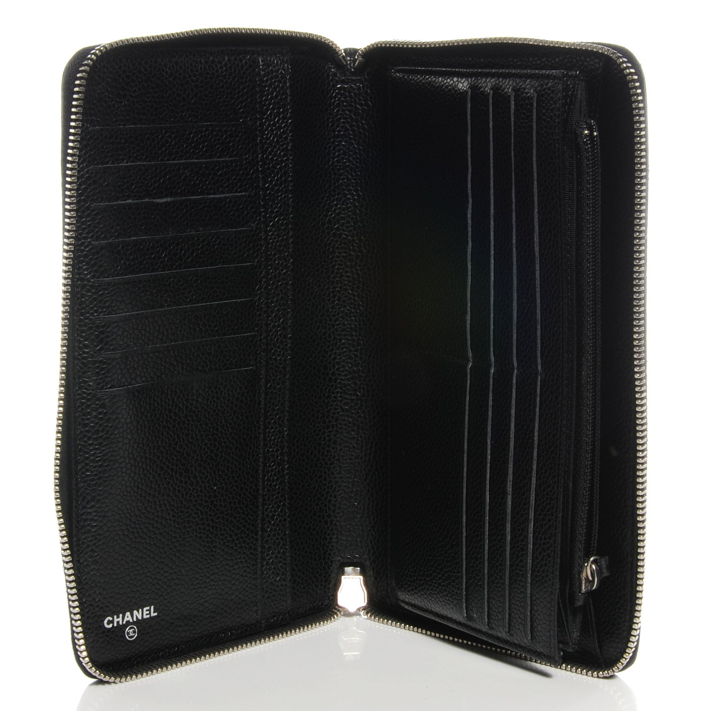 Caviar Quilted Large Zip Around Wallet Black
