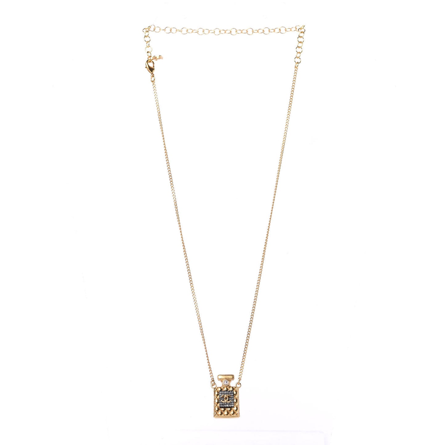Crystal Pearl Perfume Bottle CC Necklace Black Gold