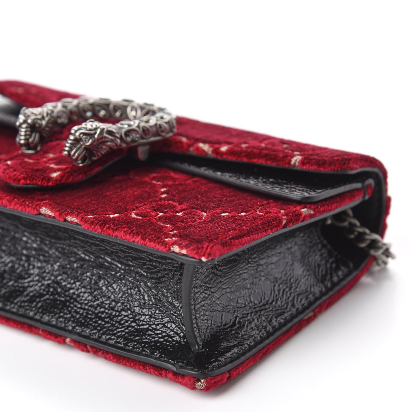 Velvet GG Monogram Super Mini Dionysus Shoulder Bag Red Cipria Black