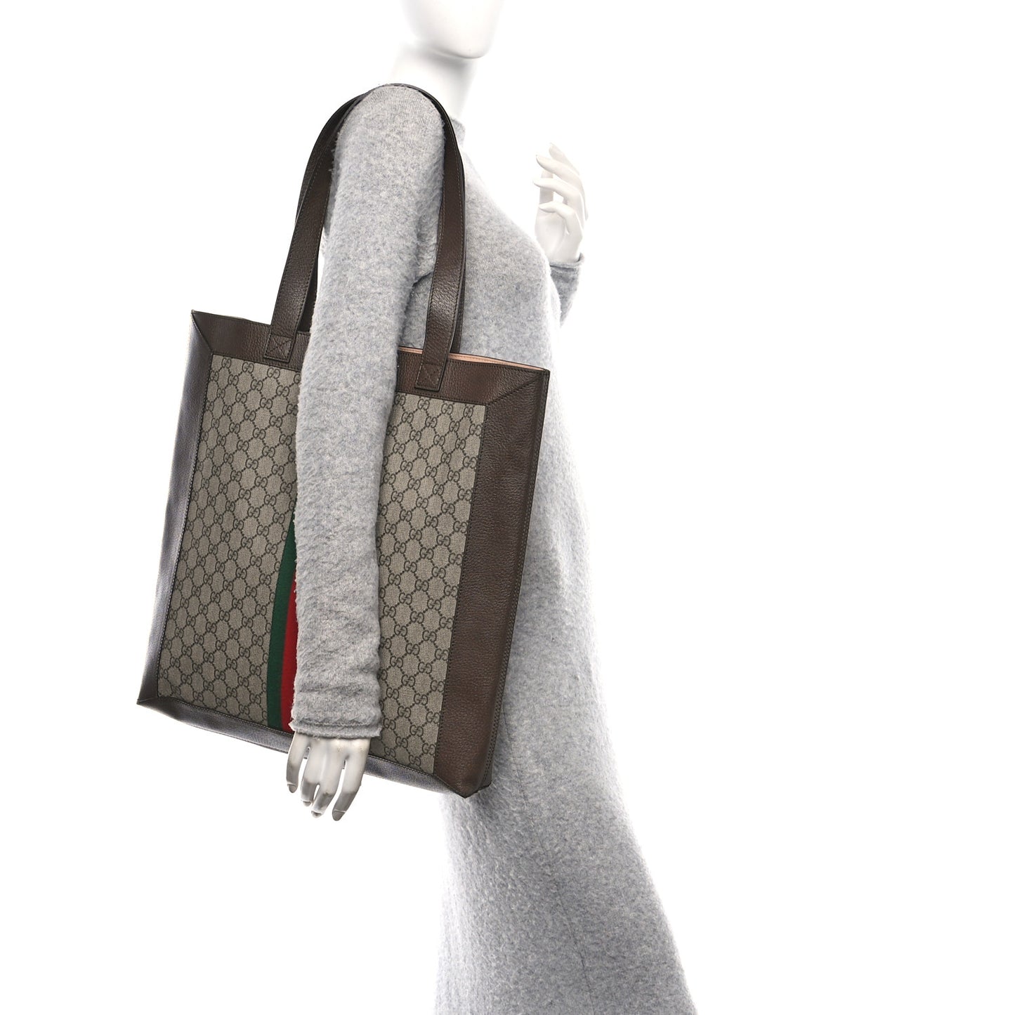 GG Supreme Monogram Web Large Ophidia Vertical Shopping Tote  Brown