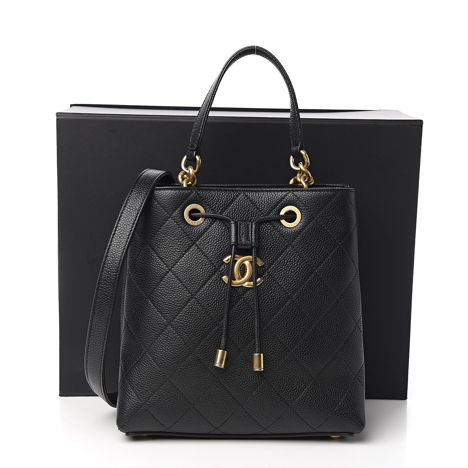 Chanel Grained Calfskin Stitched Small Drawstring Bag Black 11 of 11