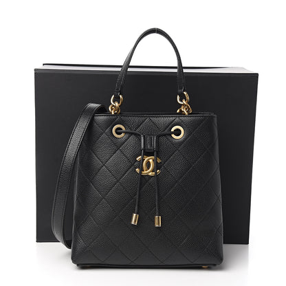 Chanel Grained Calfskin Stitched Small Drawstring Bag Black 11 of 11