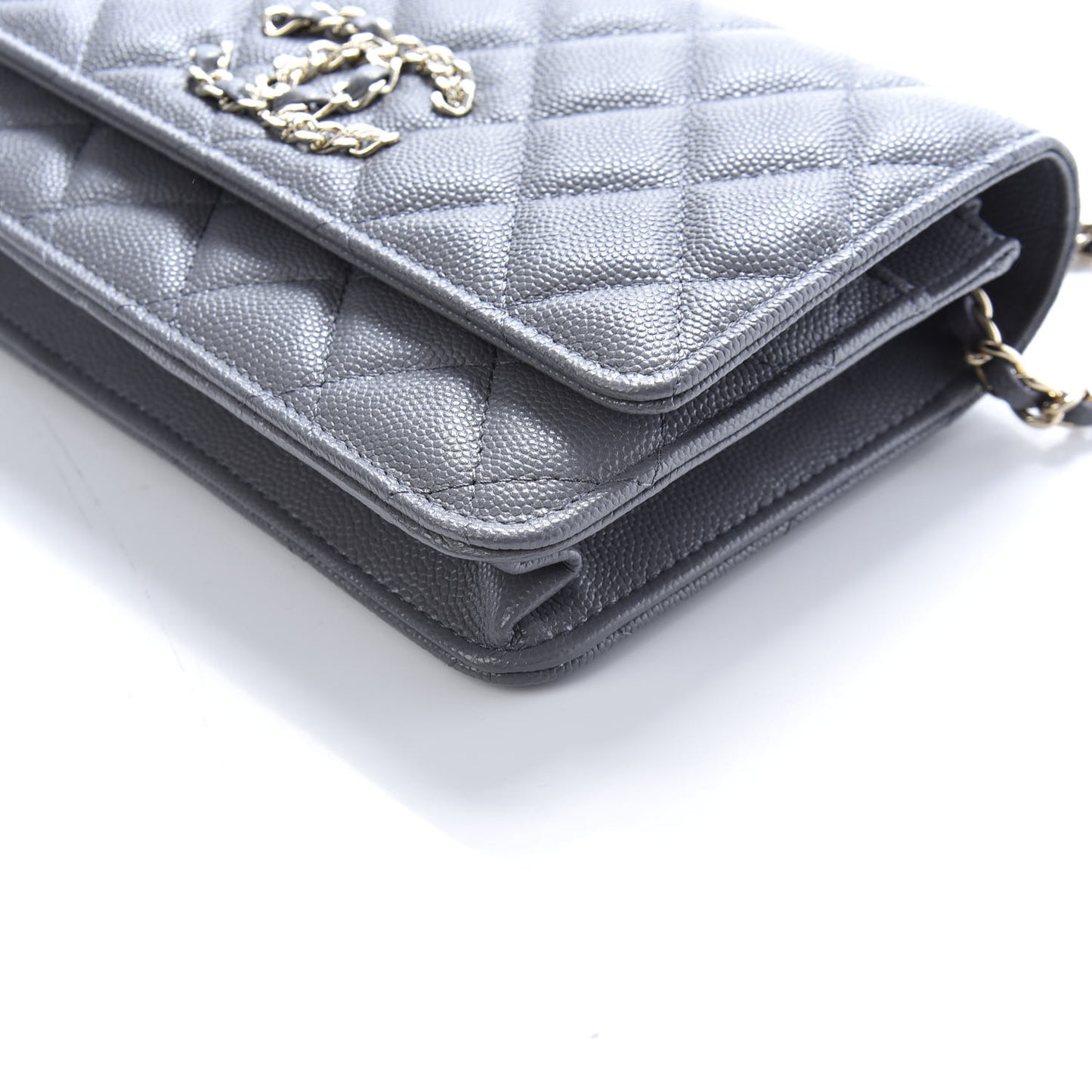 Caviar Quilted French New Wave Chain CC Wallet On Chain WOC Grey