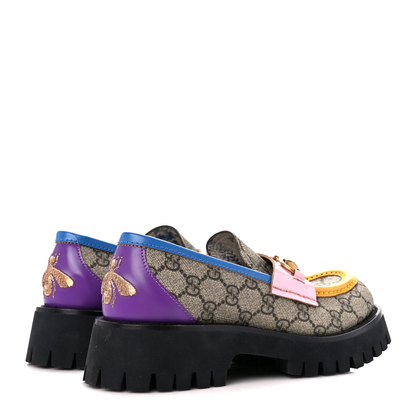 GG Supreme Monogram Cordovan Lux Womens Harald Horsebit 25mm Platform Loafers 37 Beige Sugar Pink Crop Shine Purple Marine