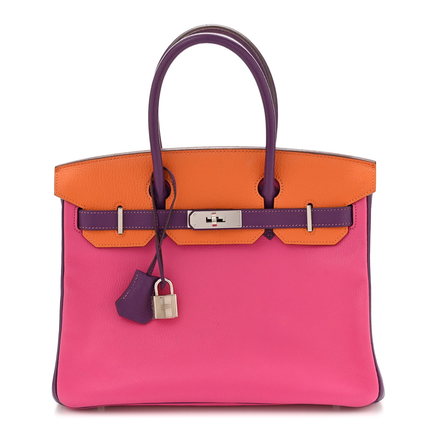 Hermes Chevre Horseshoe Birkin 30 Rose Shocking Violet Orange 1 of 11
