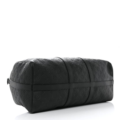 Louis Vuitton Calfskin Shadow Monogram Keepall Bandouliere 50 Black 3 of 9