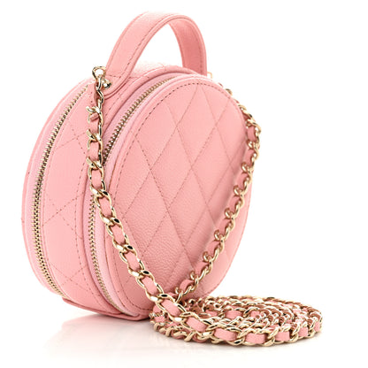 Chanel Caviar Quilted Round Handle With Care Vanity With Chain Pink 2 of 12