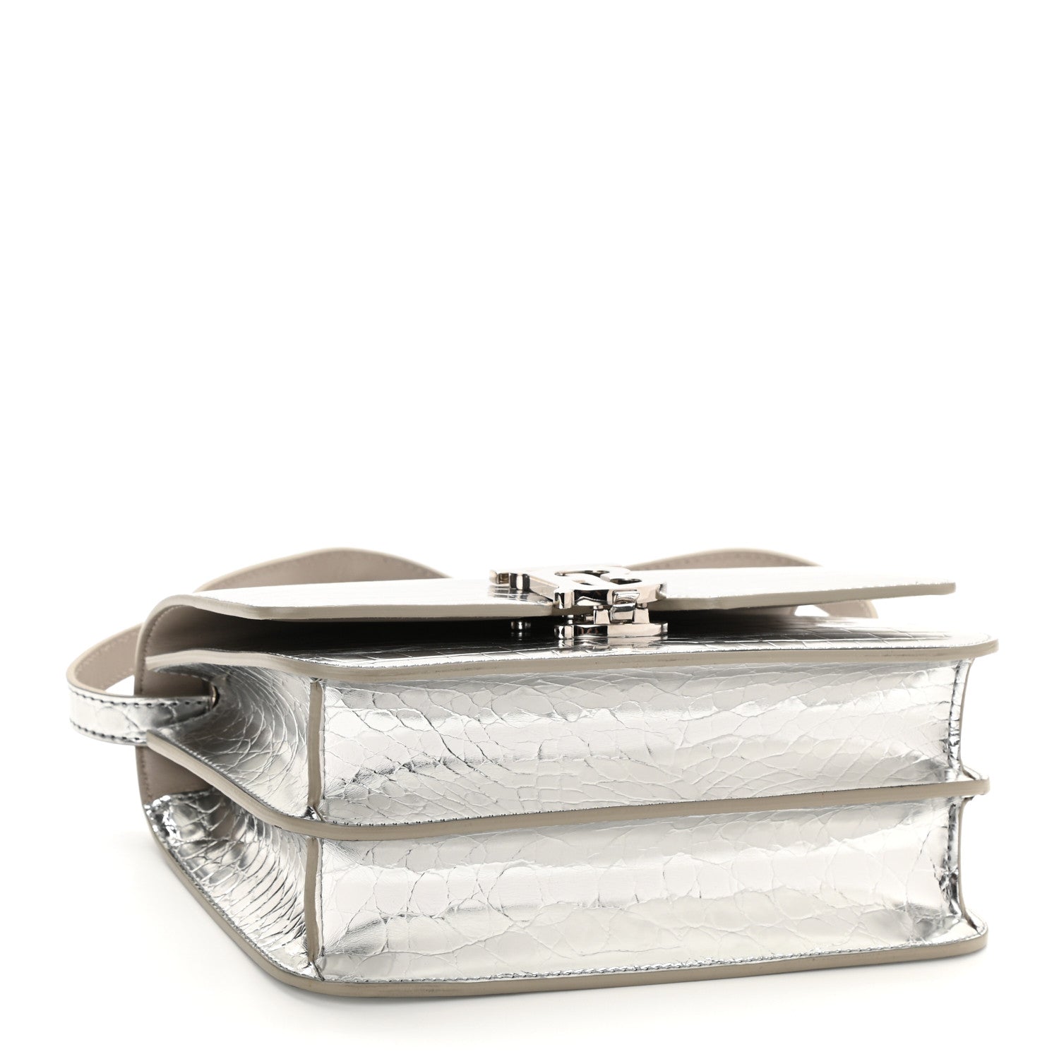 Burberry Metallic Patent Crocodile Embossed Small TB Shoulder Bag