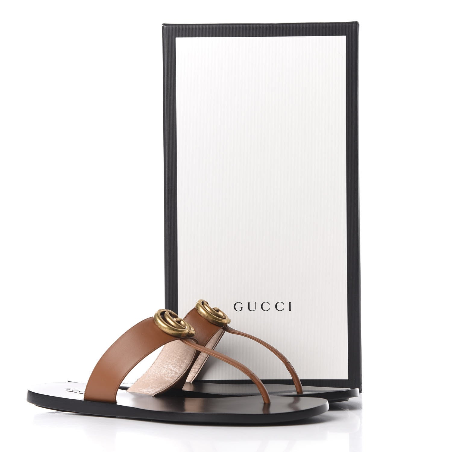 Gucci Calfskin GG Marmont Thong Sandals 37.5 Cognac 9 of 9