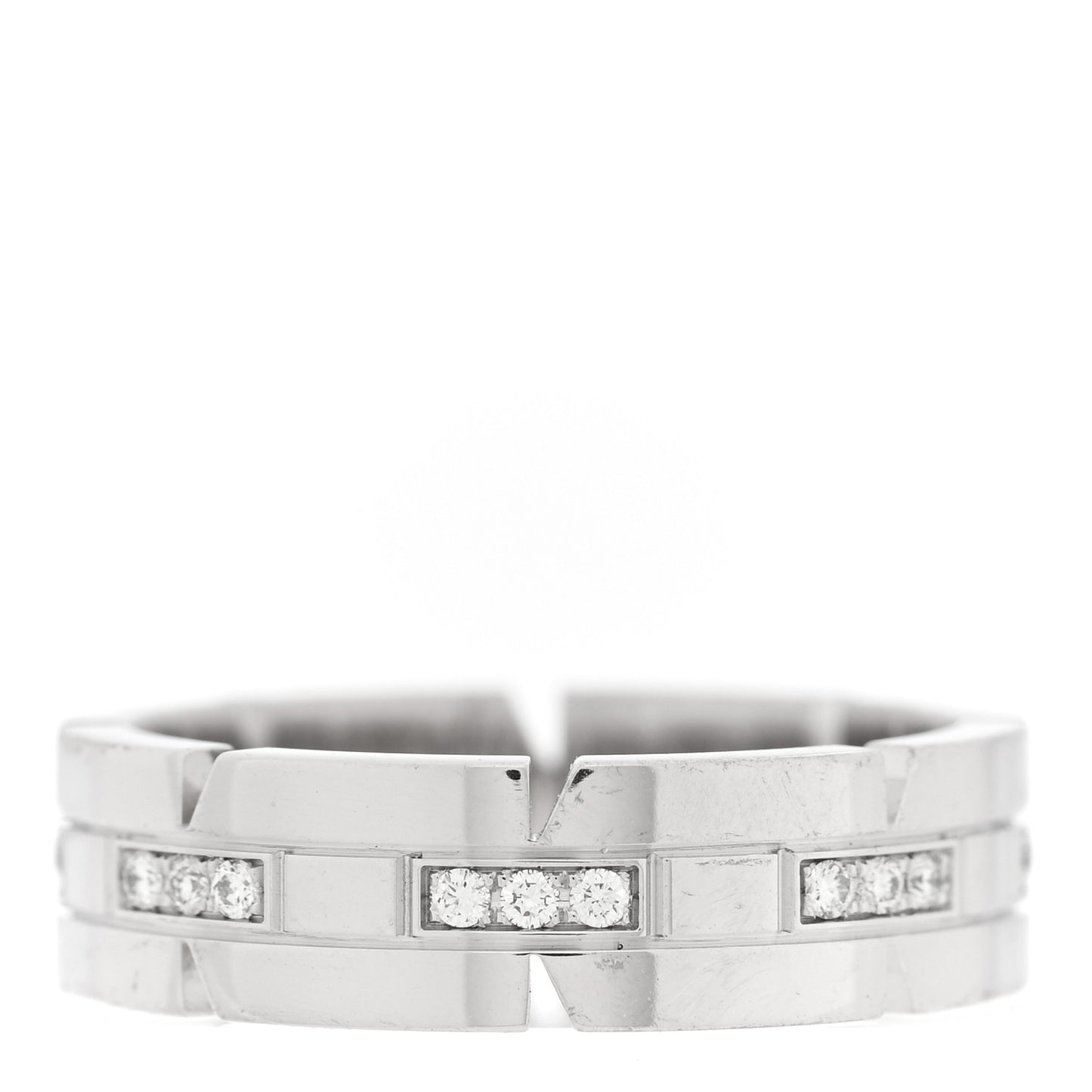 18K White Gold Diamond Tank Francaise Band Ring 57 8