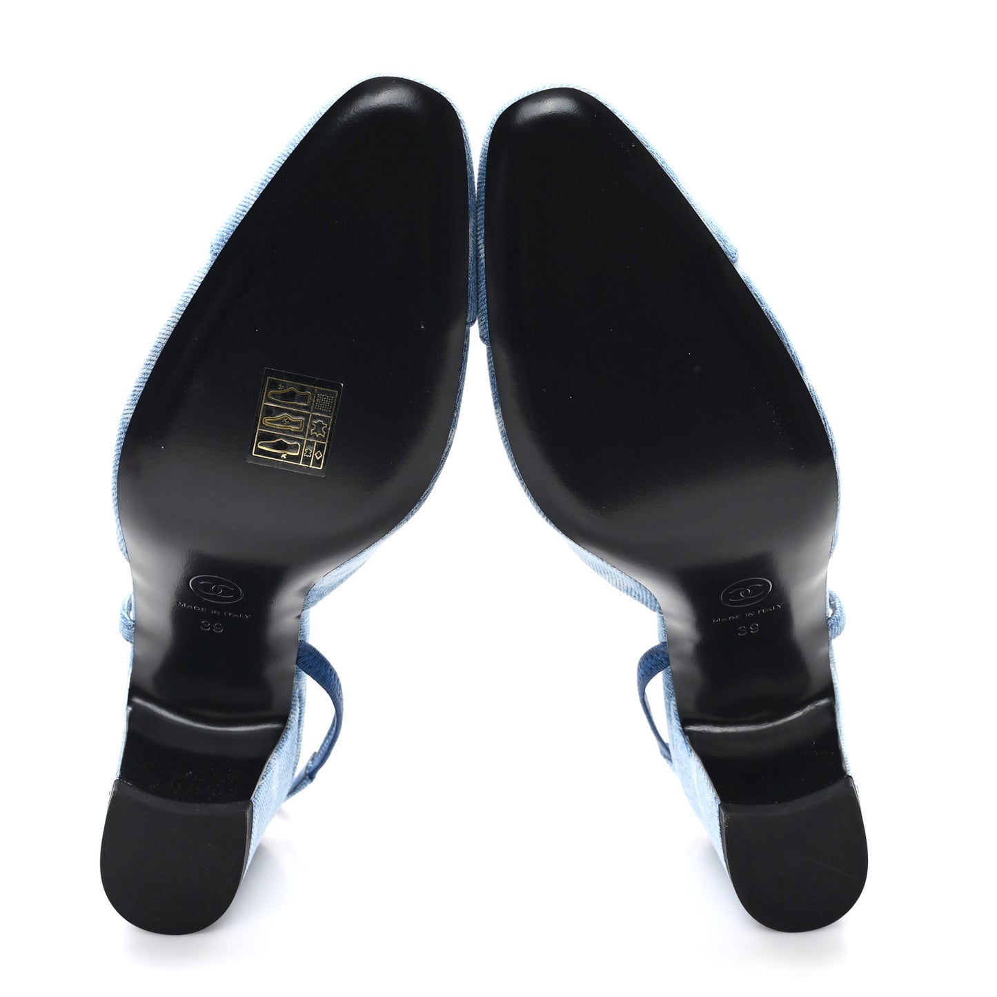 Printed Denim Cap Toe CC Slingback Pumps 39 Light Blue White