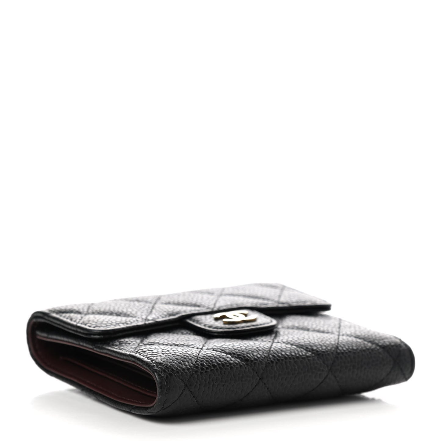 Caviar Quilted Compact Flap Wallet Black