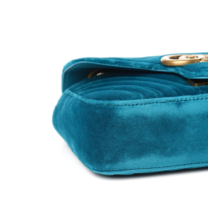 Gucci Velvet Matelasse Mini GG Marmont Shoulder Bag Pavone Cyan 7 of 9