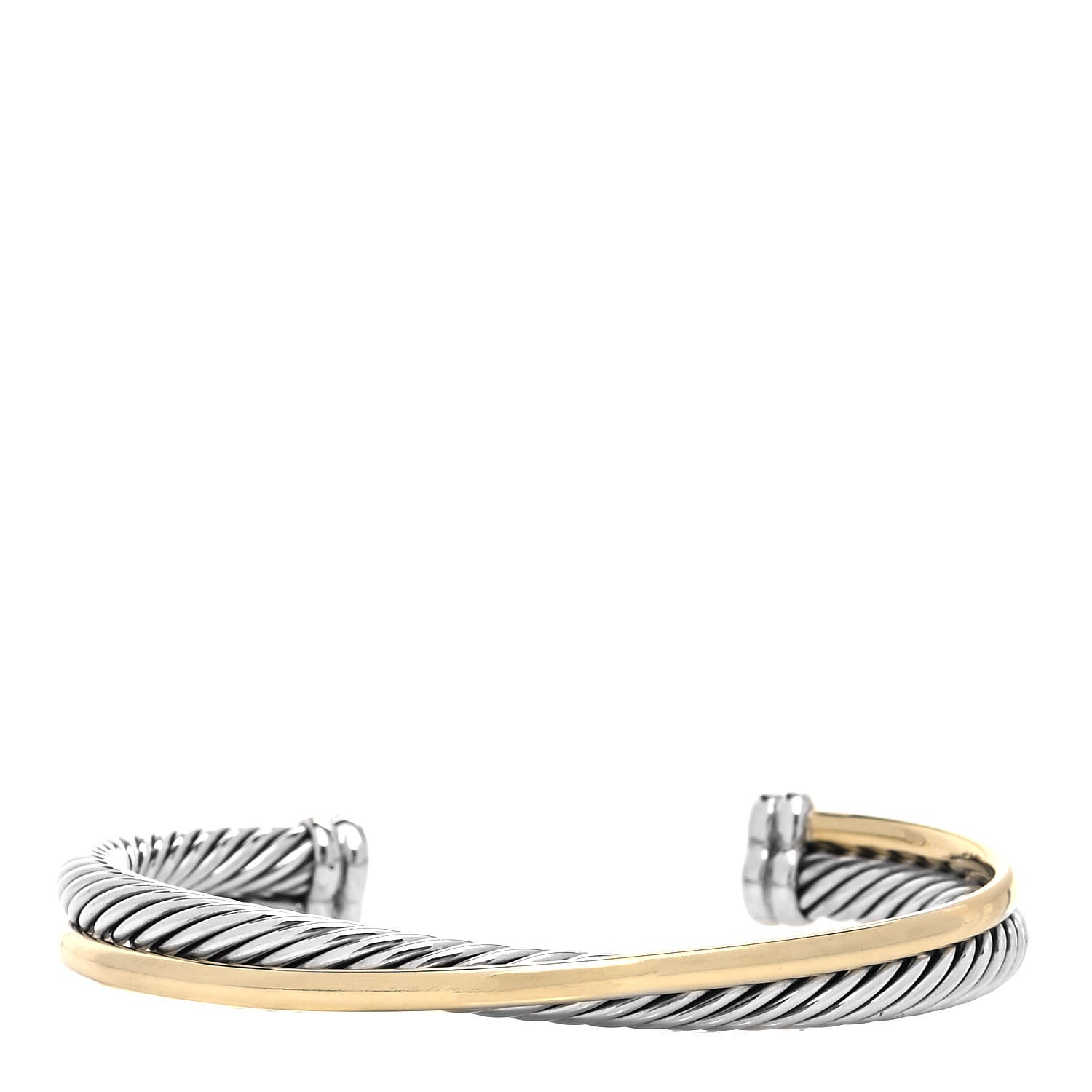 David Yurman Sterling Silver 18K Yellow Gold 5mm Crossover Cuff Bracelet 1 of 5