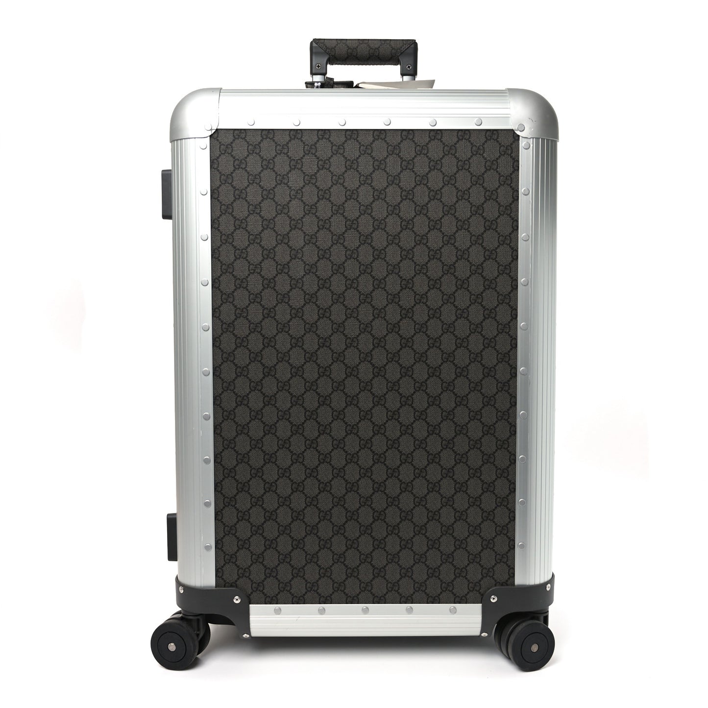 GG Supreme Monogram Aluminium Porter Medium Trolley Suitcase Silver Grey Black Graphite Grey