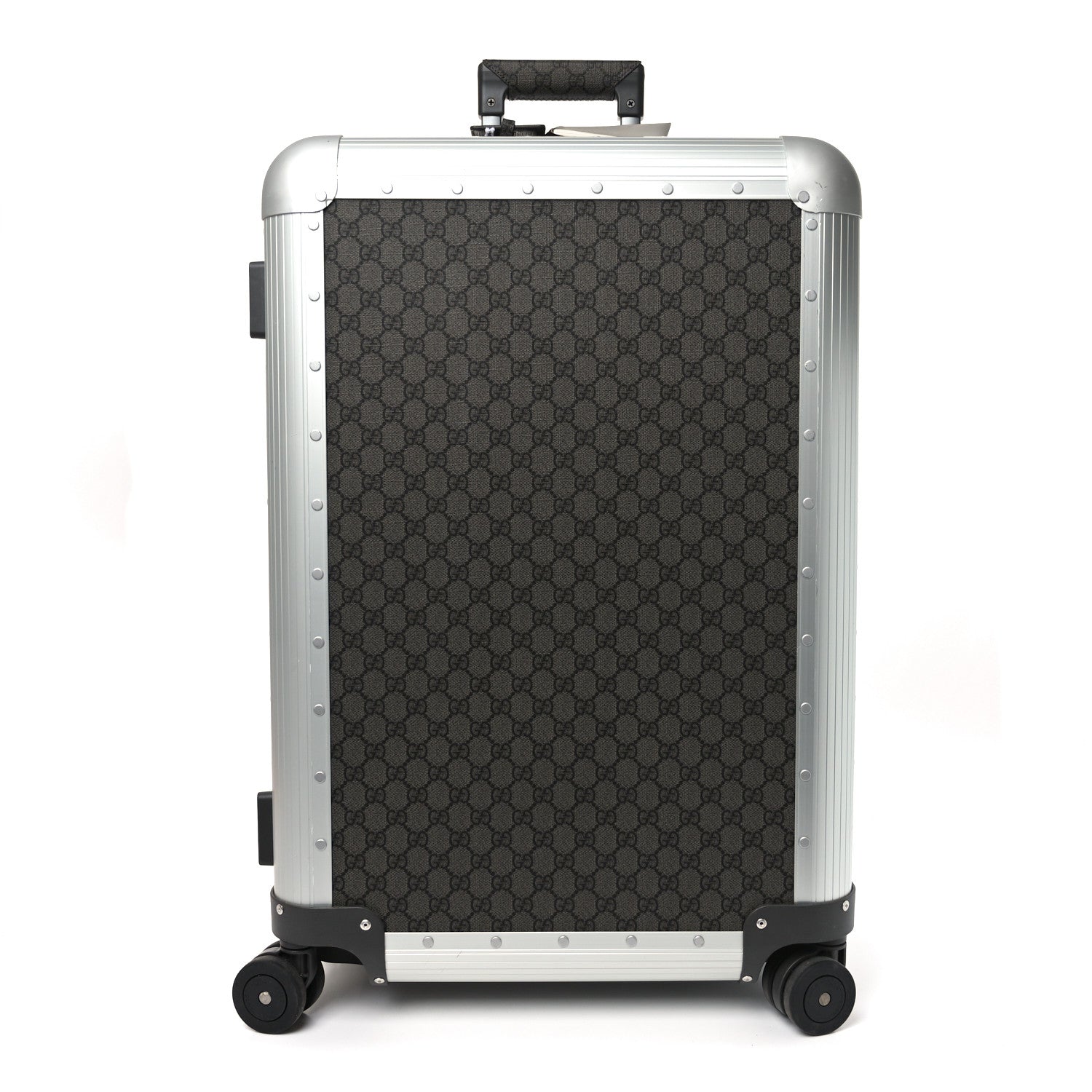 Gucci GG Supreme Monogram Aluminium Porter Medium Trolley Suitcase Silver Grey Black Graphite Grey 1 of 9