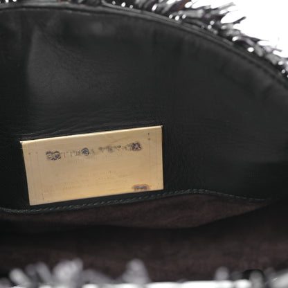 Bottega Veneta Nappa Intrecciato Alligator Fringe Shoulder Bag Black 6 of 8