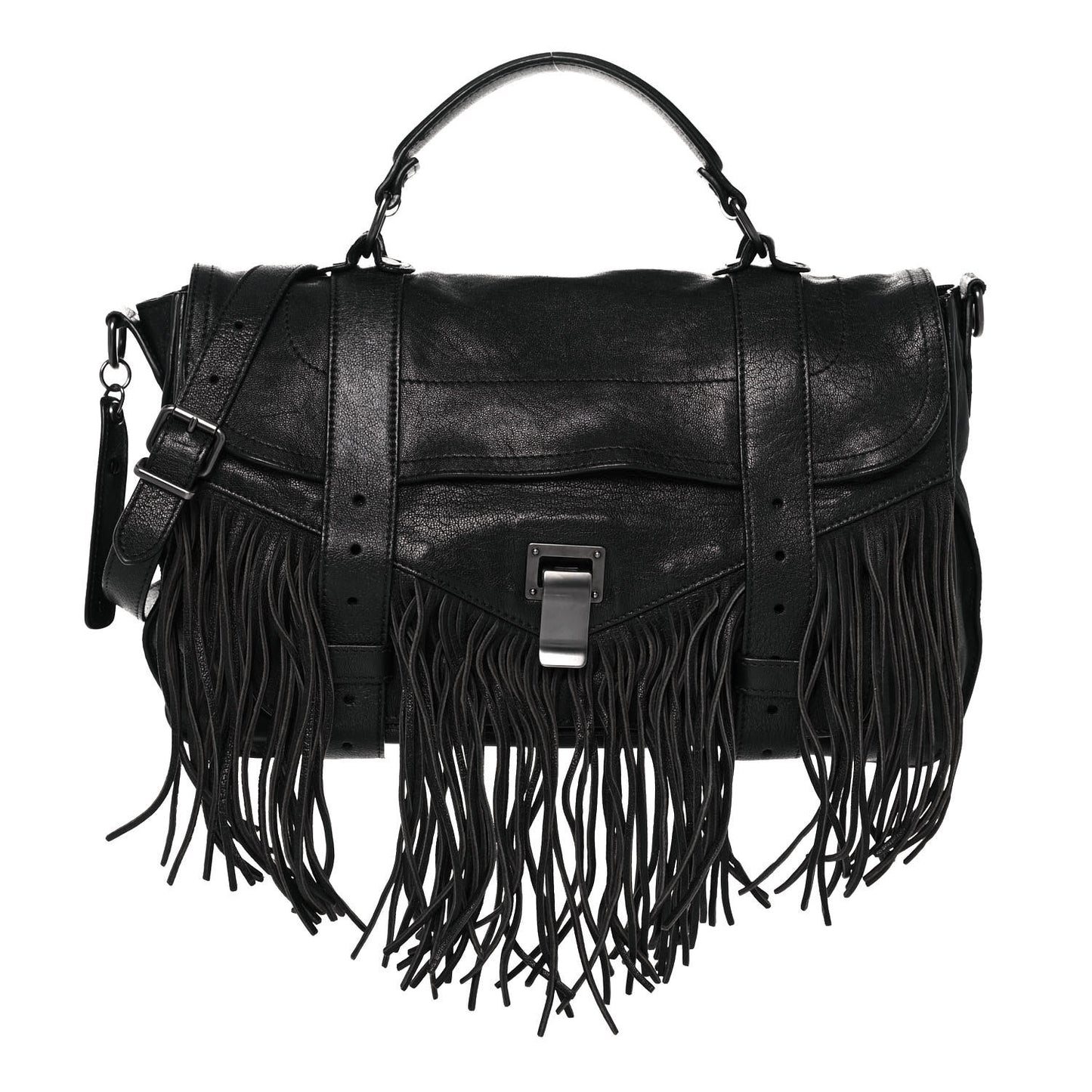Lambskin Fringe Medium PS1 Satchel Black