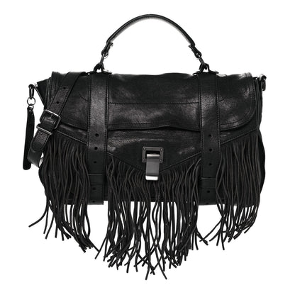 Proenza Schouler Lambskin Fringe Medium PS1 Satchel Black 1 of 21