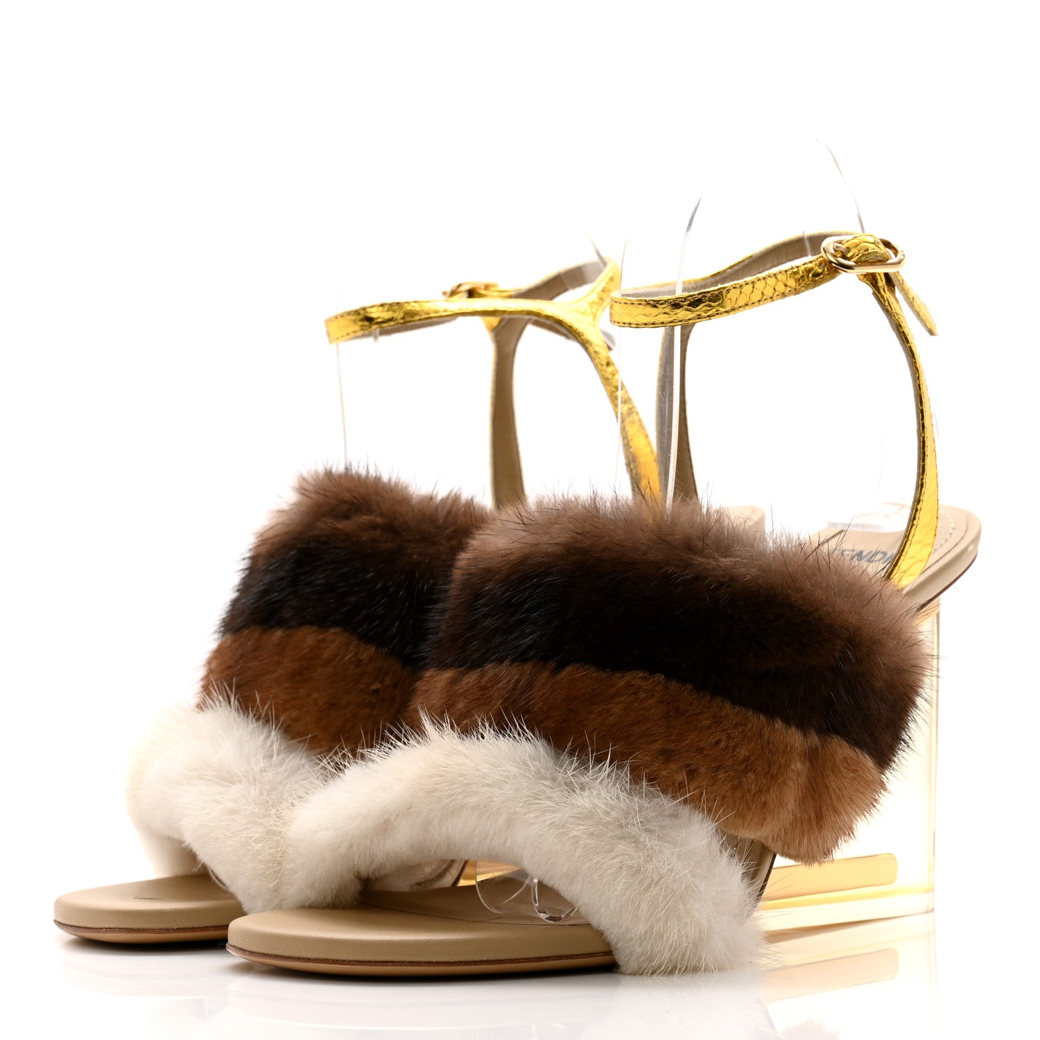 Fendi Mink Ayers Lucite Fendi First 95mm Sandals 37 Natural Brown 3 of 10