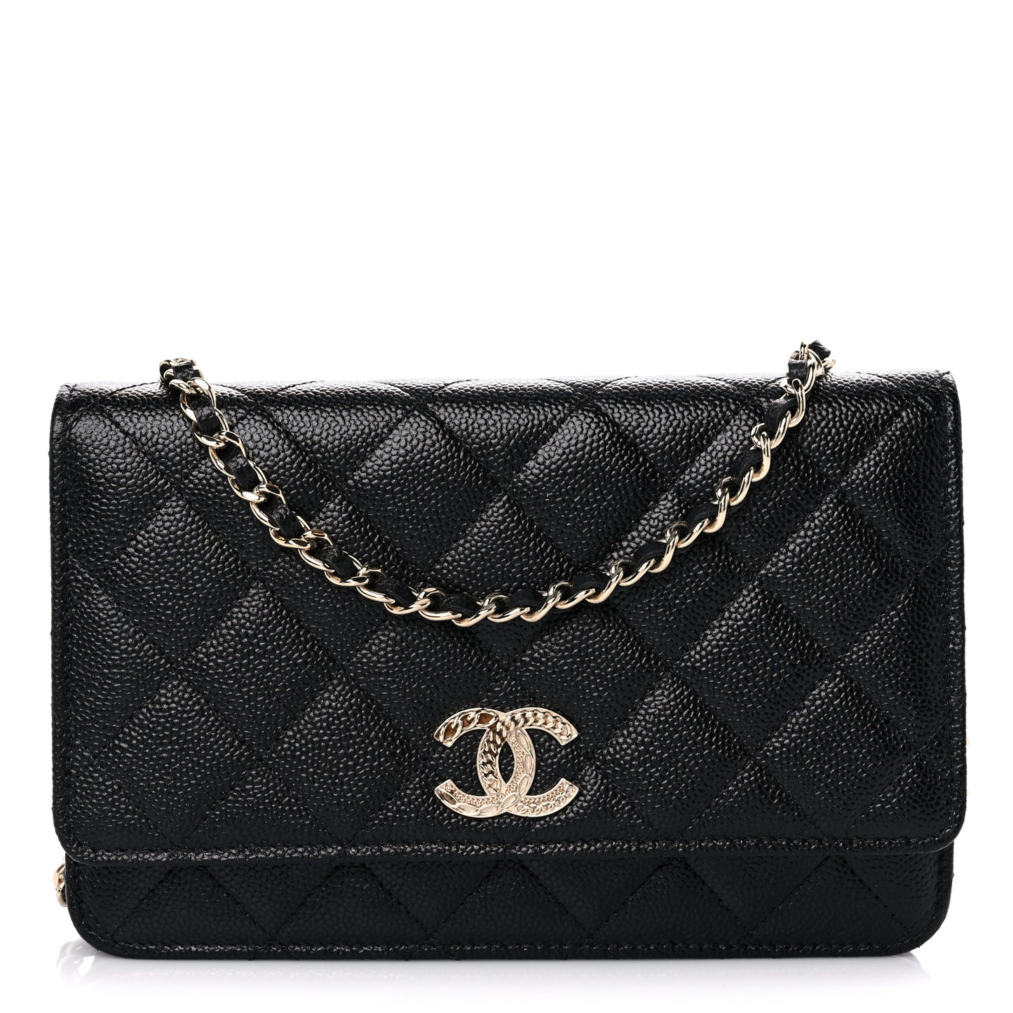 Caviar Quilted Chain CC Wallet On Chain WOC Black