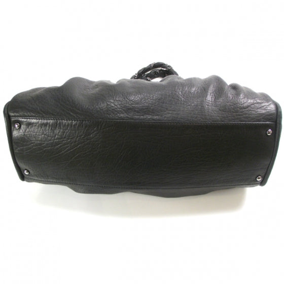 Leather Lady Braid Large Satchel Black