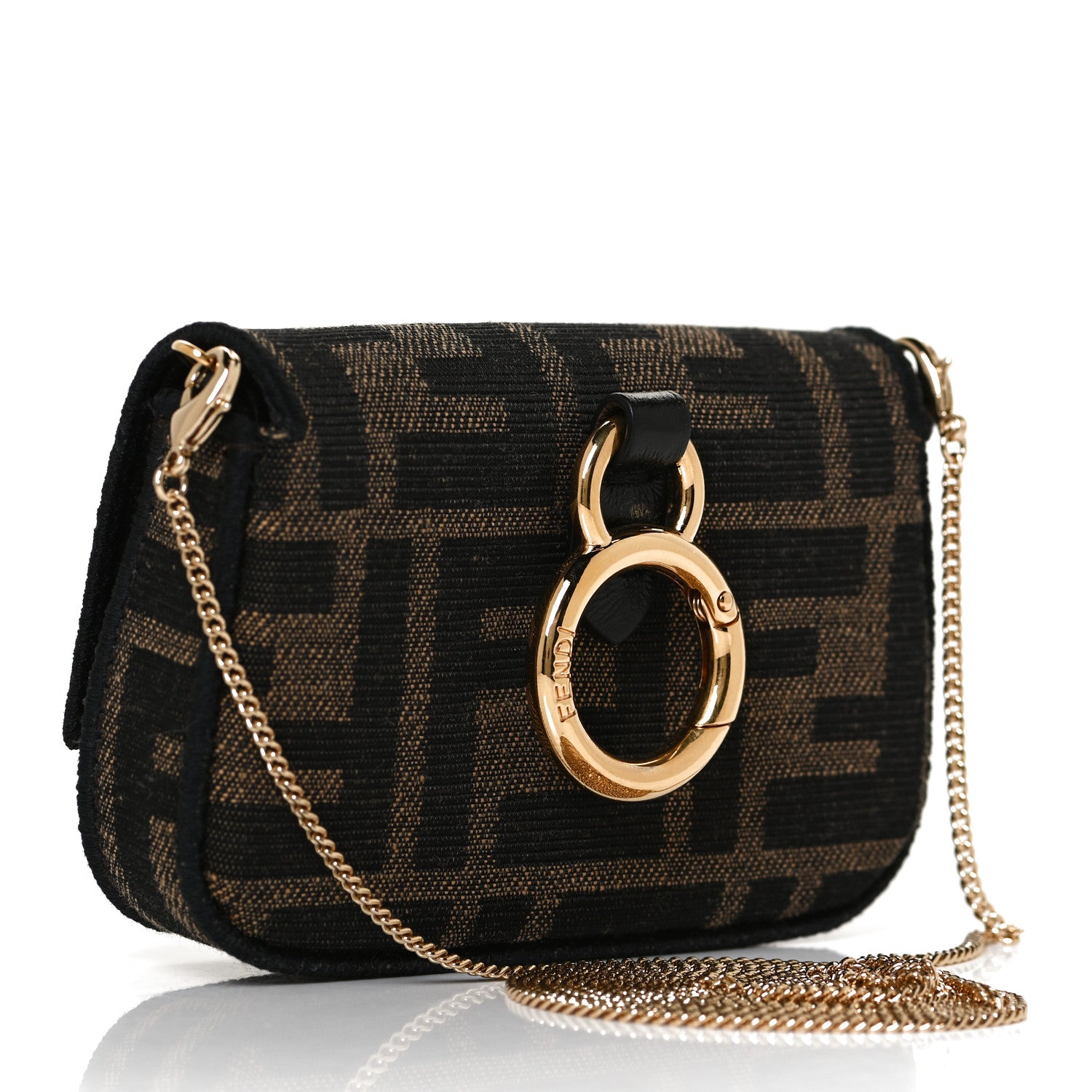 Fendi Fabric Jacquard FF 1974 Nano Baguette Charm Tobacco Moro Black 3 of 12