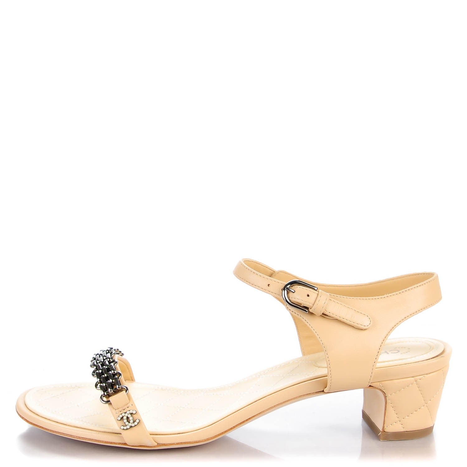Chanel Lambskin Quilted Reissue Chain Pearl CC Sandals 40 Beige 1 of 9