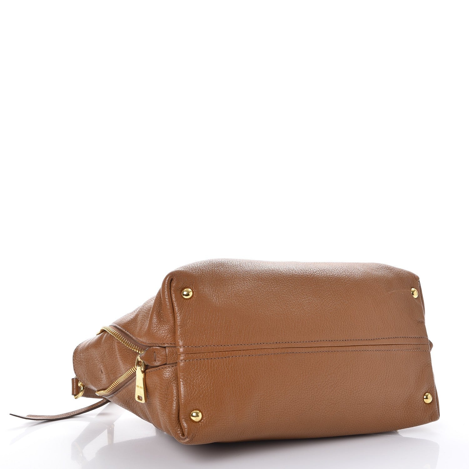 Miu Miu Goatskin Madras Zip Tote Brandy 4 of 21