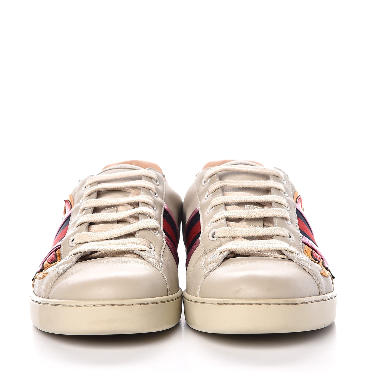 Gucci Calfskin Ayers Web Flames Embroidered Mens Ace Sneakers 9 Off White 2 of 12
