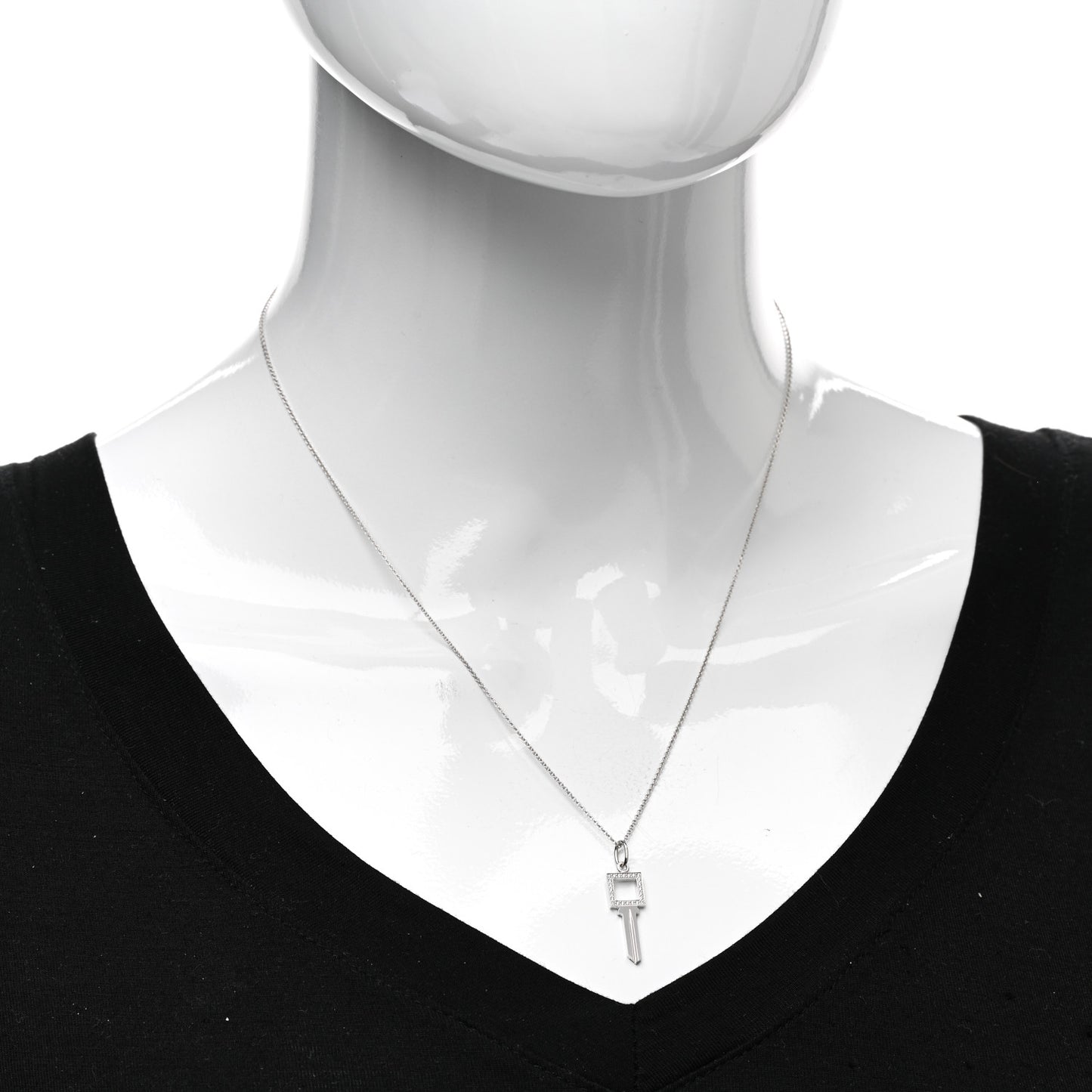 18K White Gold Diamond Modern Keys Open Square Key Pendant Necklace