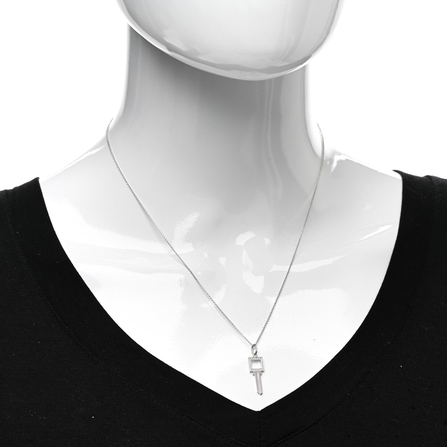 Tiffany 18K White Gold Diamond Modern Keys Open Square Key Pendant Necklace 2 of 4