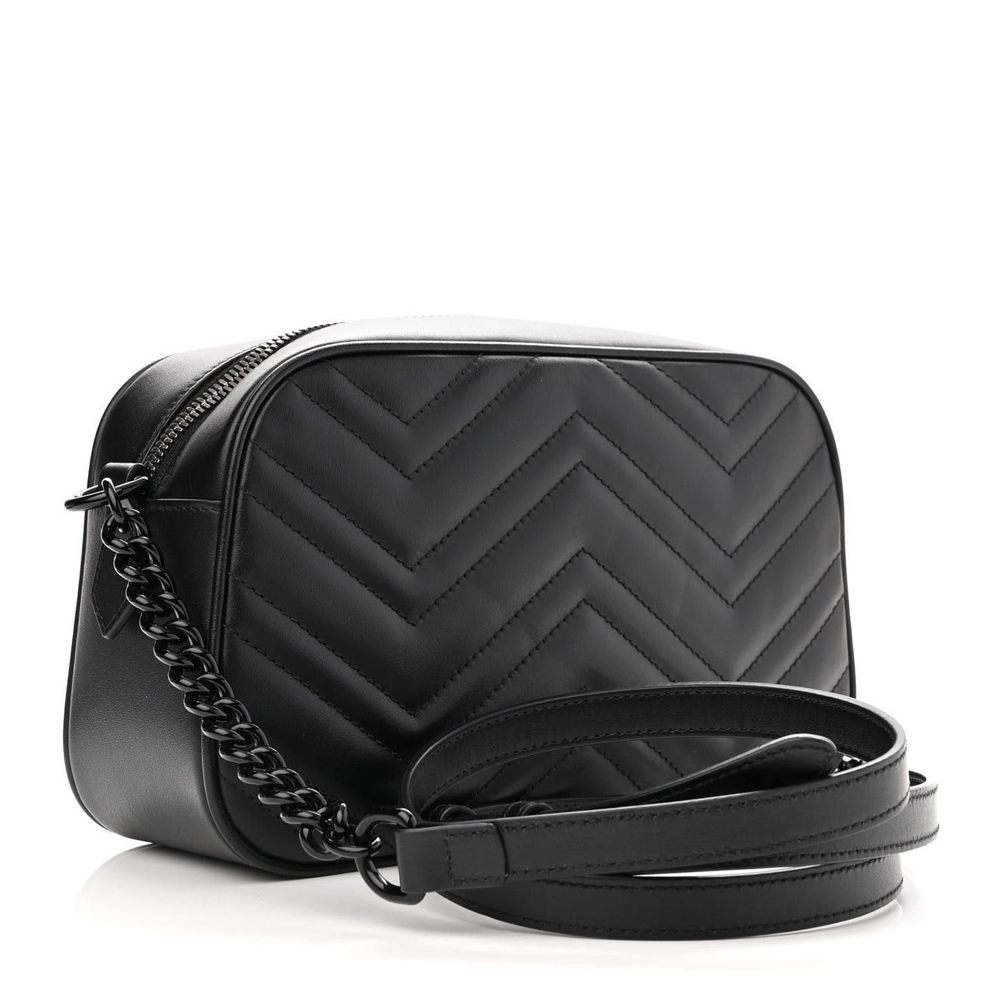 Calfskin Matelasse Monochrome Small GG Marmont Chain Shoulder Bag Black