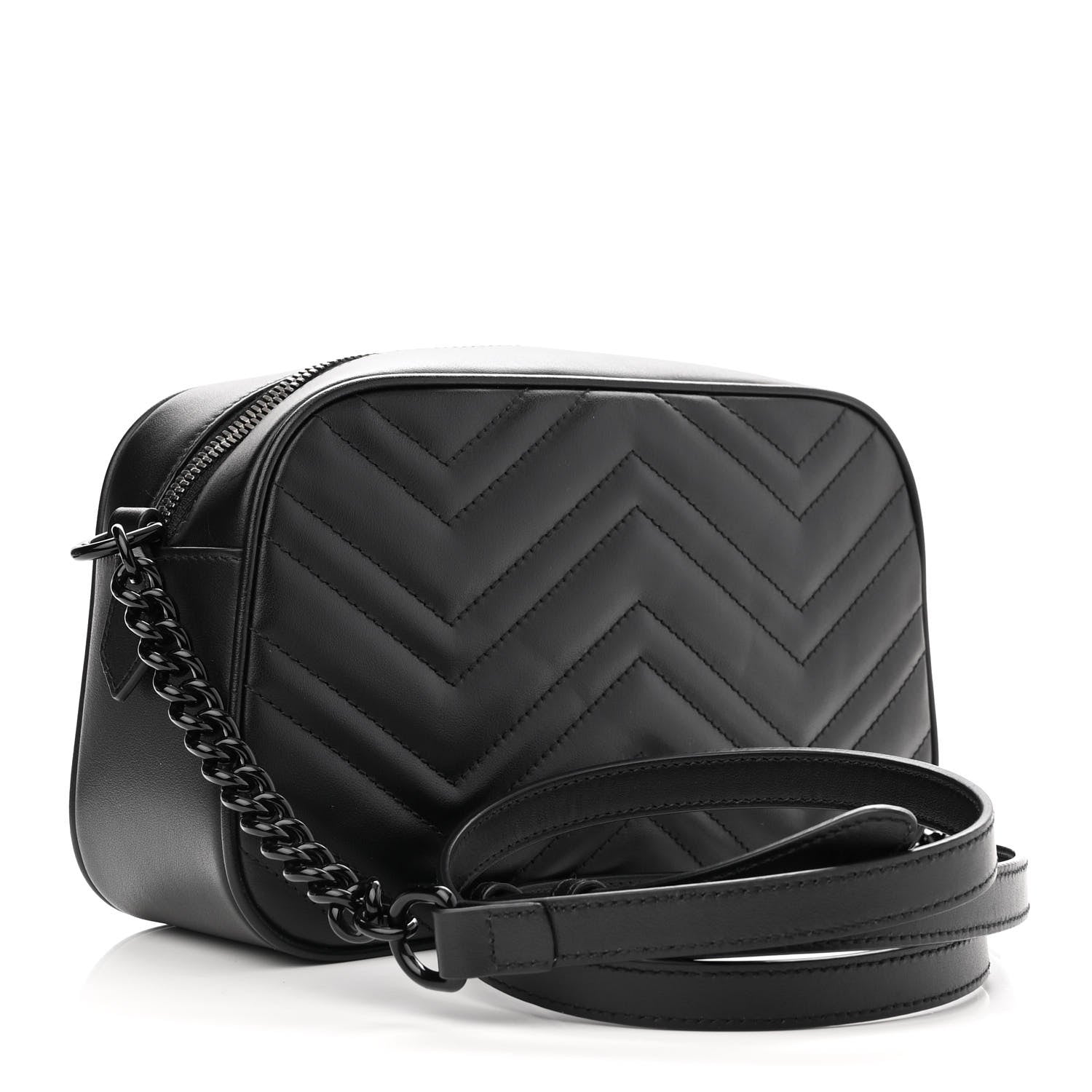 Gucci Calfskin Matelasse Monochrome Small GG Marmont Chain Shoulder Bag Black 2 of 10