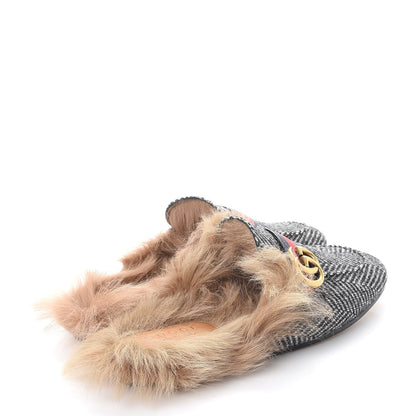 Gucci Herringbone Fur Web GG Mens Princetown Slippers 7 Black White 4 of 9