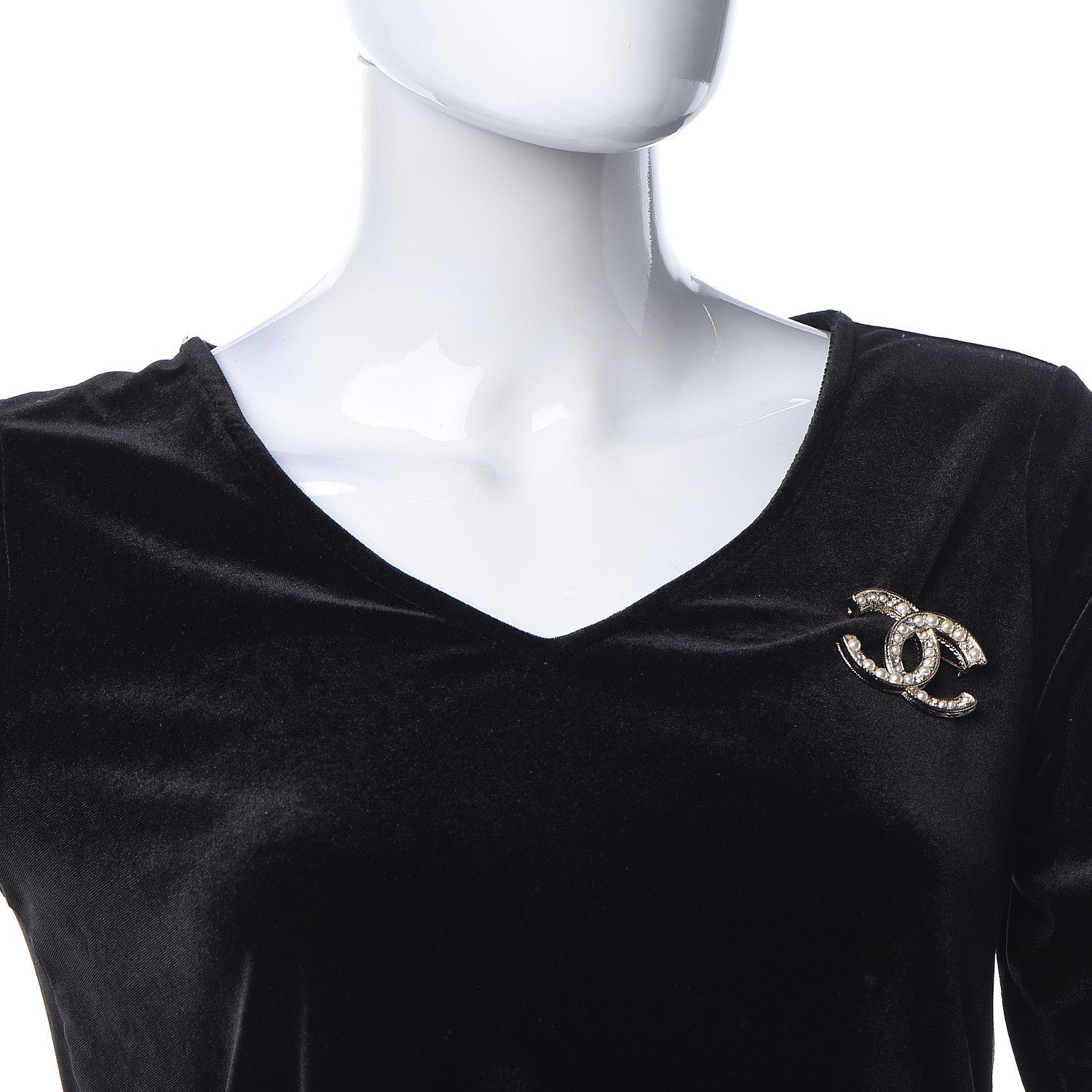 Chanel Pearl Crystal CC Brooch Gold 2 of 5