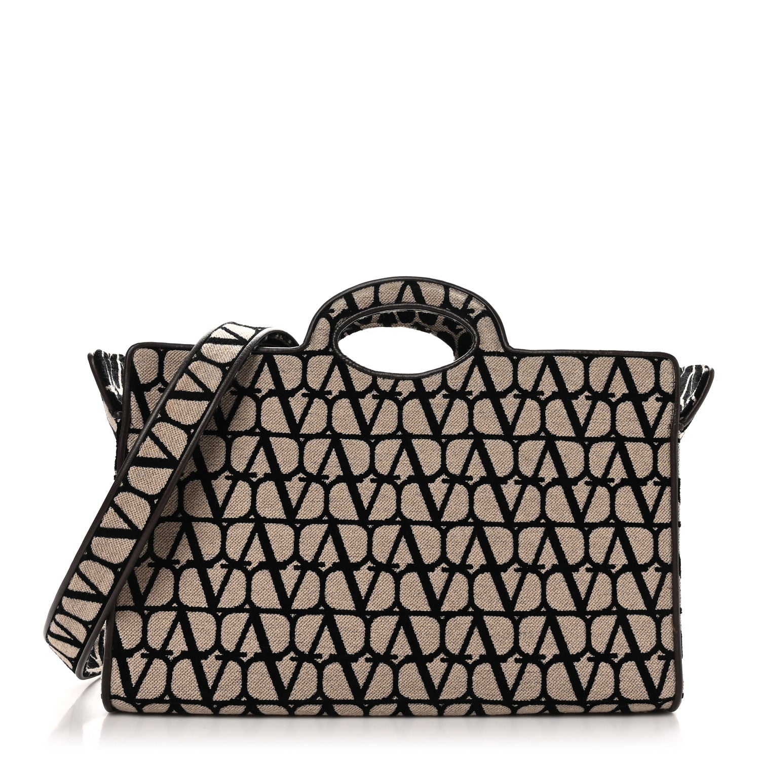 Valentino Garavani Toile Iconographe Goatskin Le Troisieme Shopping Bag Naturale Black Fondant 1 of 10