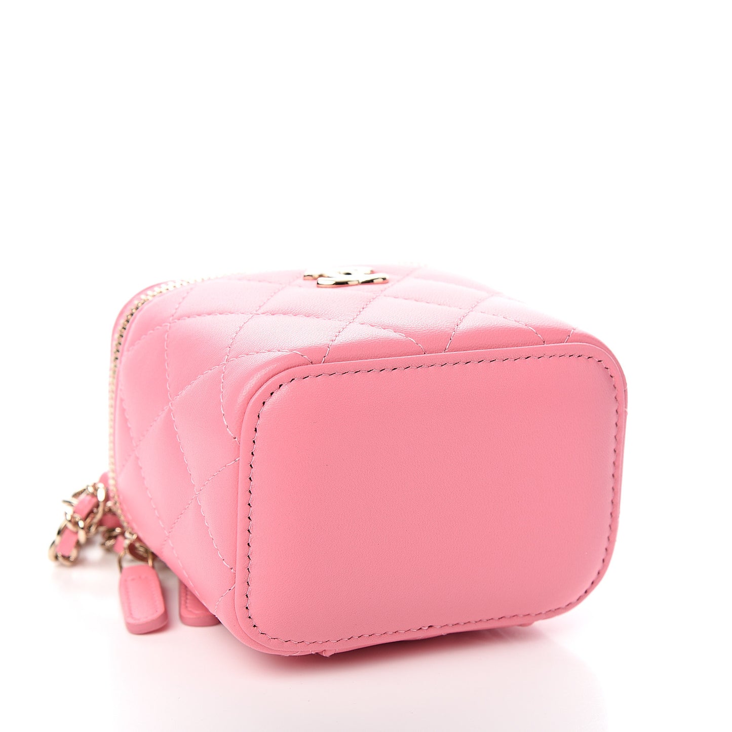 Lambskin Quilted Mini Vanity Case With Chain Pale Pink