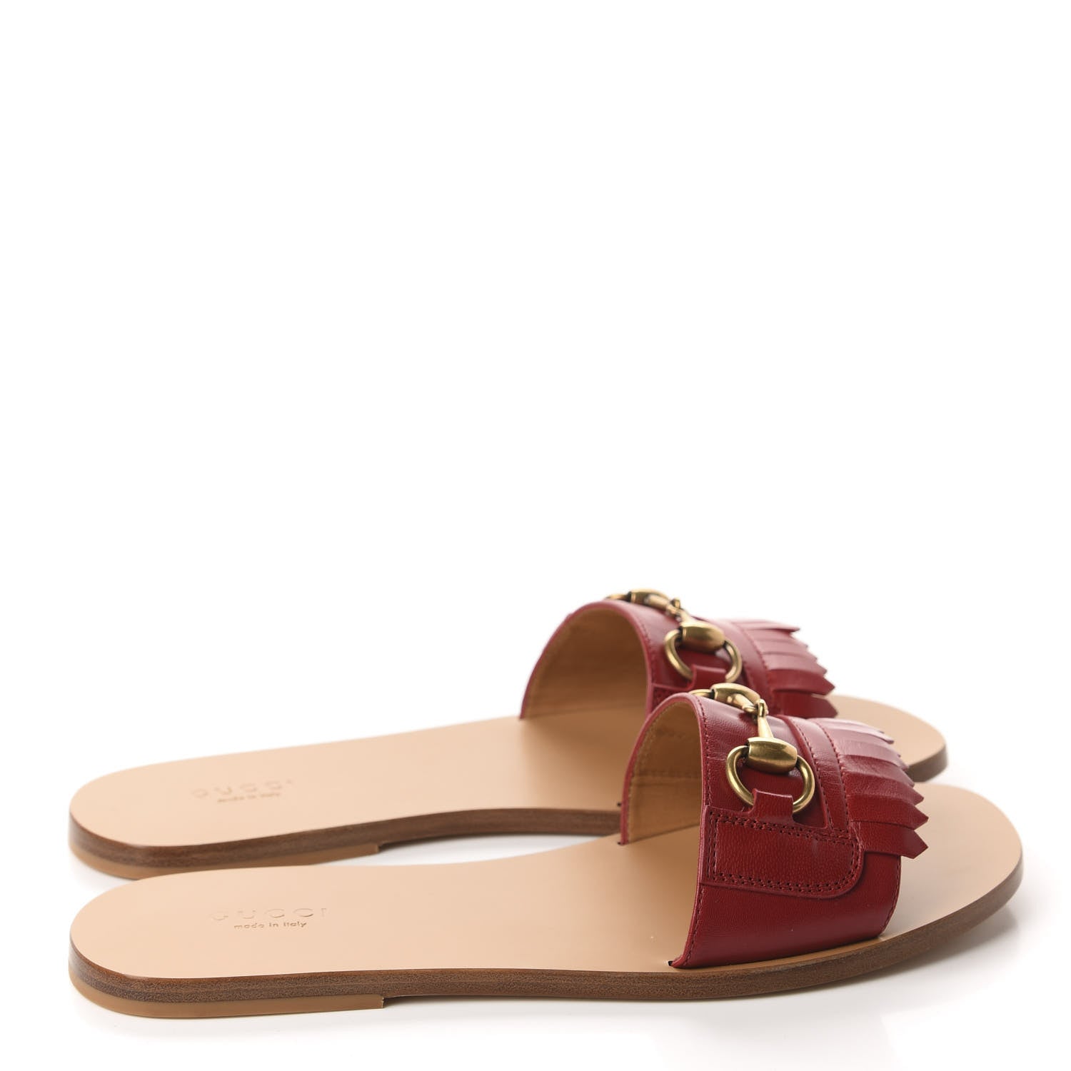 Gucci Malaga Kid Fringe Horsebit Slide Sandals 39 Hibiscus Red 4 of 10