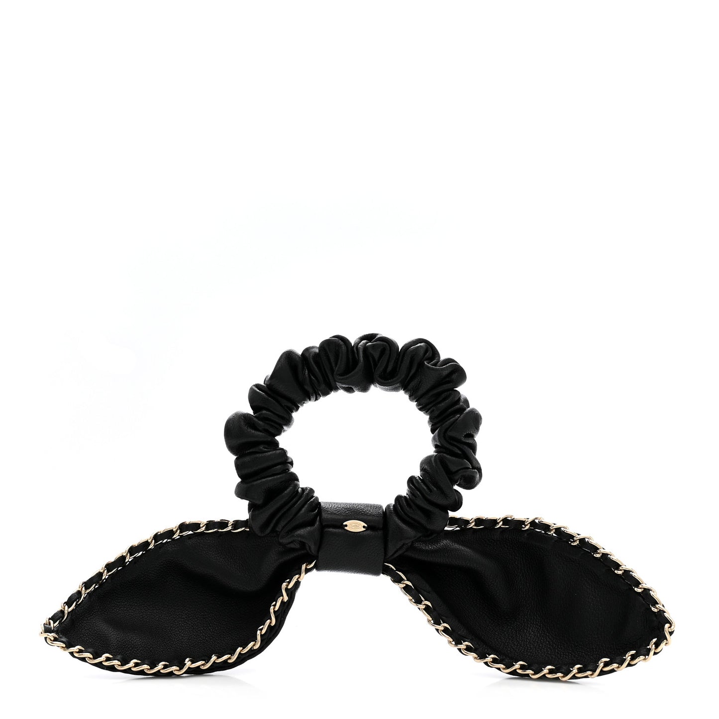 Lambskin Chain CC Bow Hair Scrunchie Black