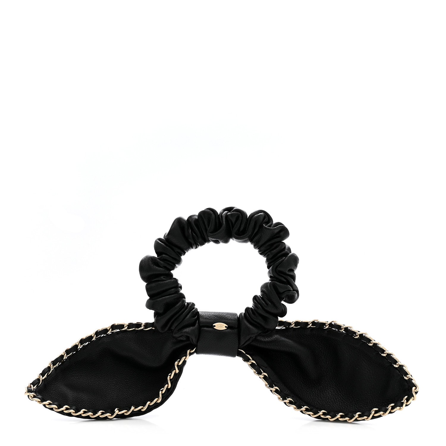 Chanel Lambskin Chain CC Bow Hair Scrunchie Black 7 of 8