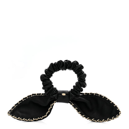 Chanel Lambskin Chain CC Bow Hair Scrunchie Black 7 of 8