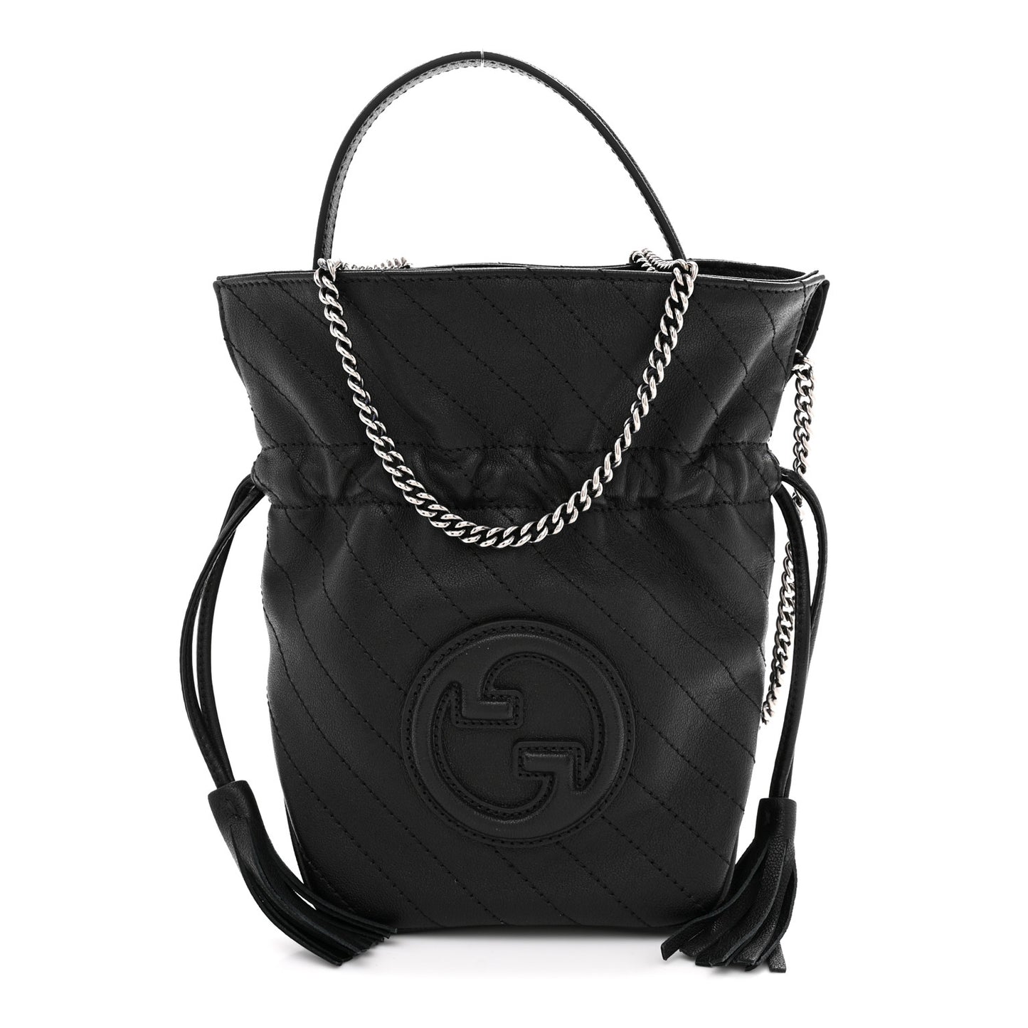 Sakai Be Green Calfskin Diagonal Stitched Mini Blondie Bucket Bag Black