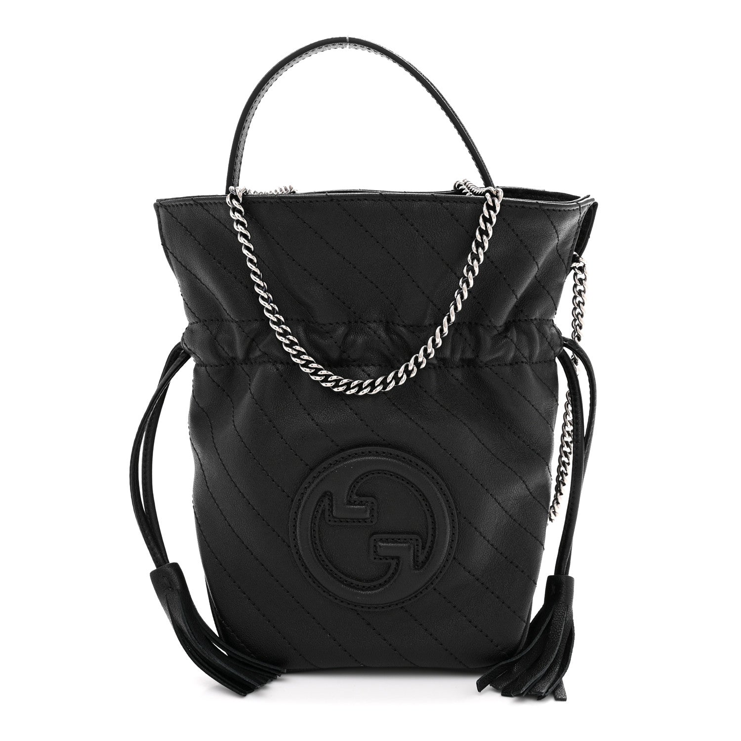 Gucci Sakai Be Green Calfskin Diagonal Stitched Mini Blondie Bucket Bag Black 1 of 10