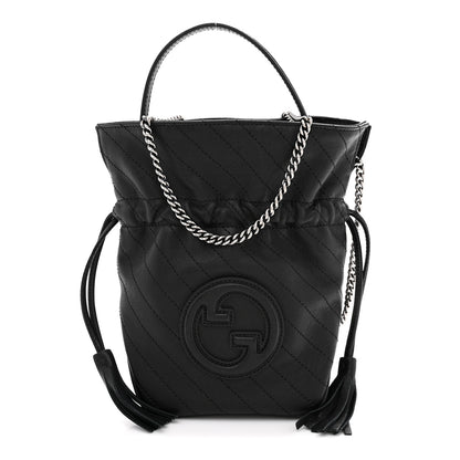 Gucci Sakai Be Green Calfskin Diagonal Stitched Mini Blondie Bucket Bag Black 1 of 10