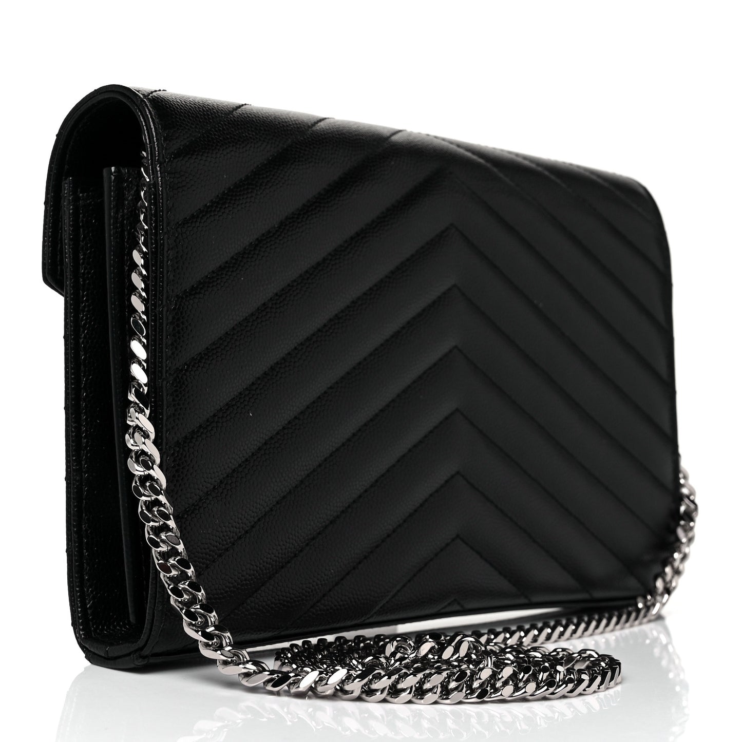 Grain De Poudre Matelasse Chevron Monogram Chain Wallet Black