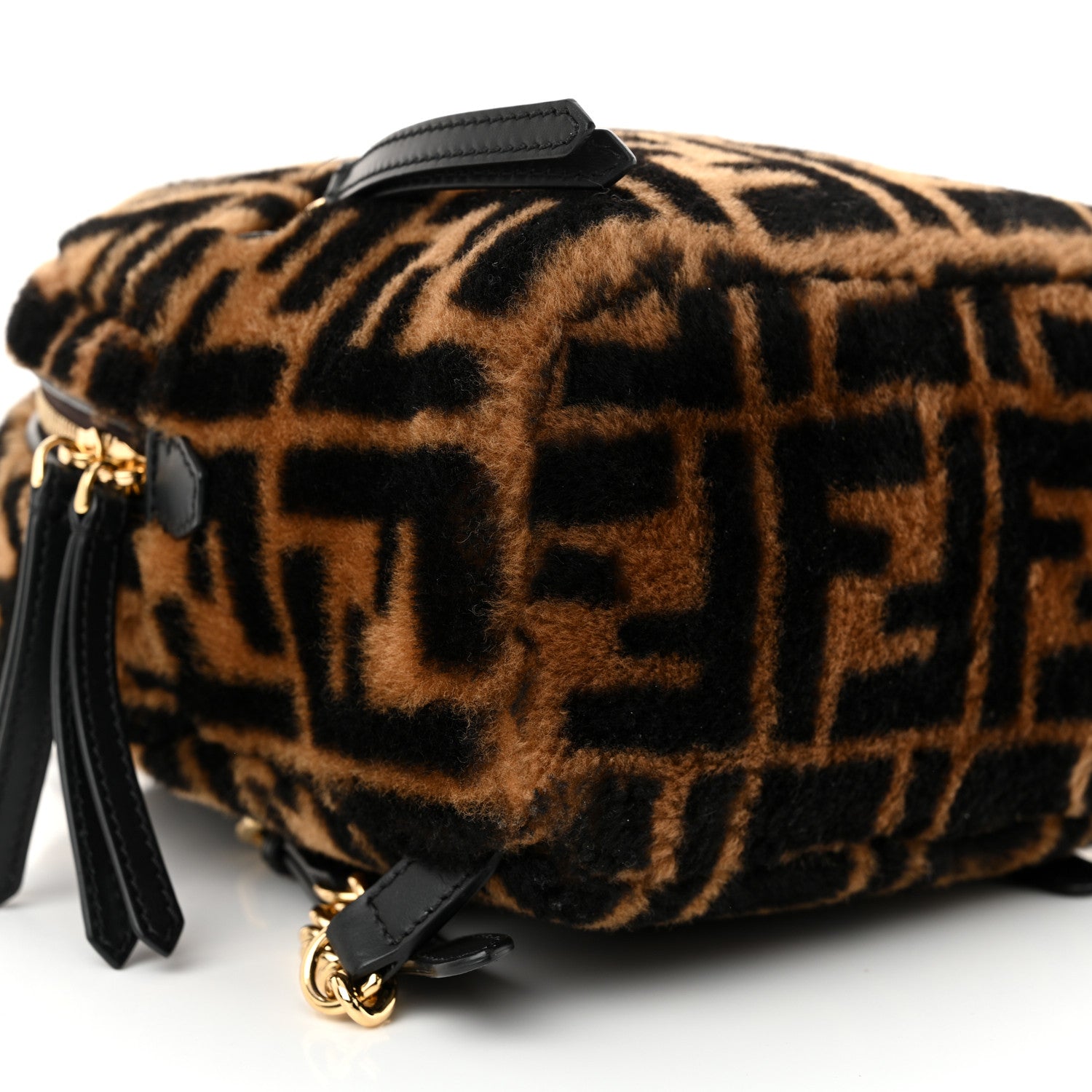 Fendi Shearling Macro FF 1974 Mini Backpack Tobacco Black 9 of 12