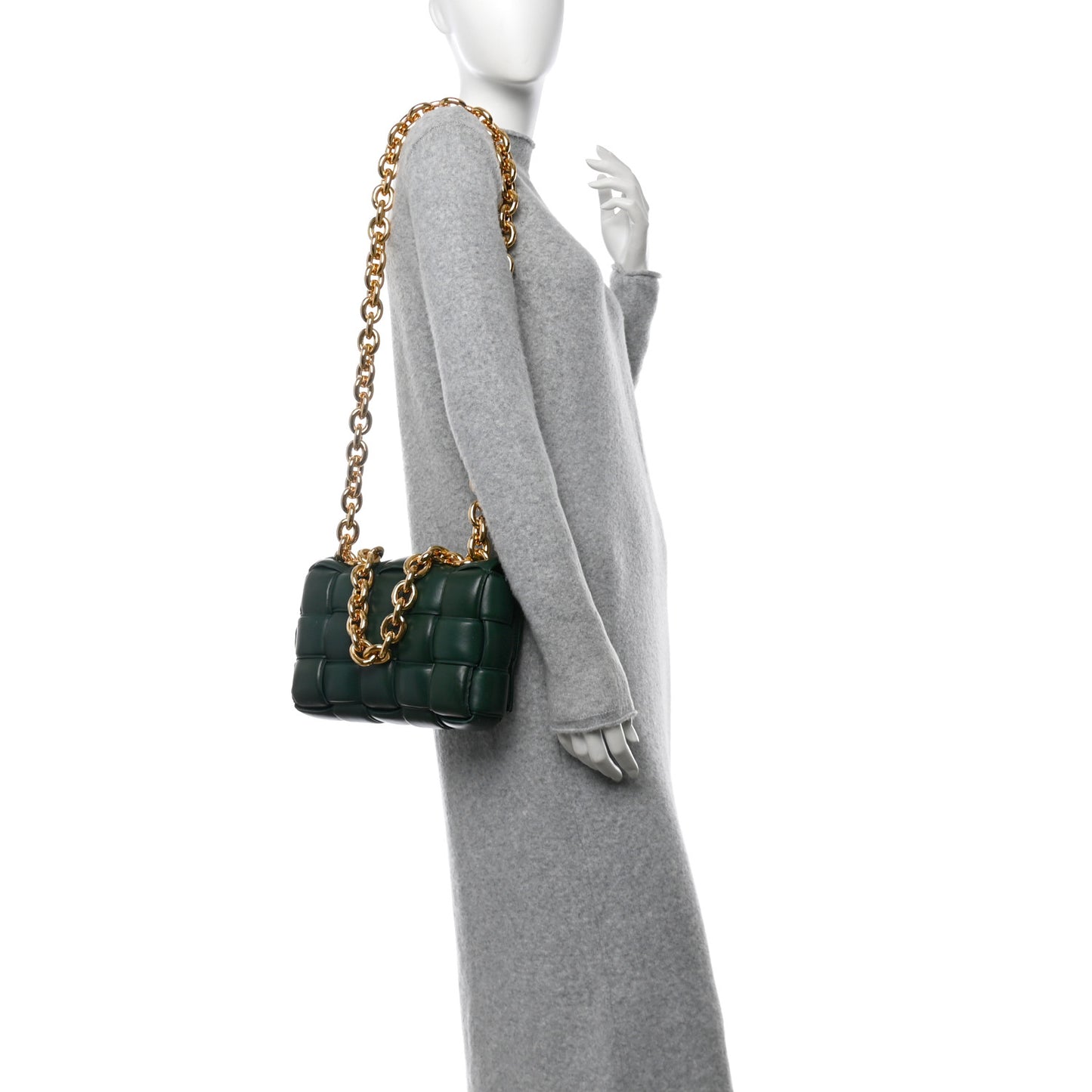 Lambskin Maxi Intreccio Padded Chain Cassette Crossbody Bag Raintree